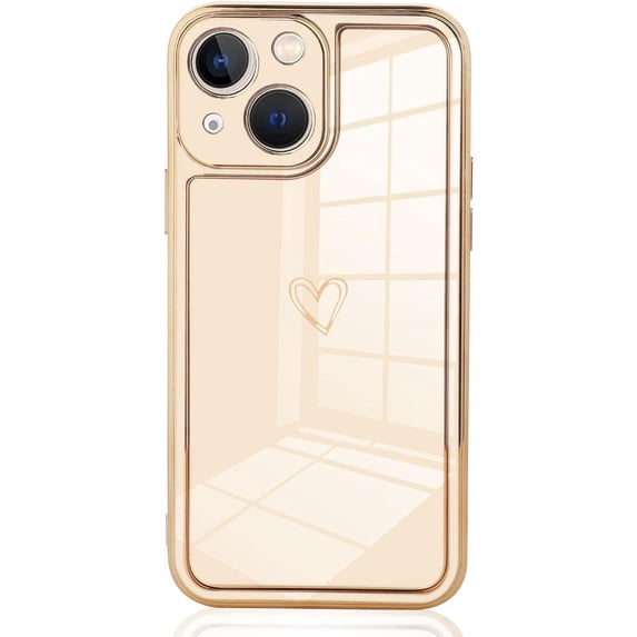 Compatible iPhone 13 6.1" 2021 White Case, Luxury Plating Love Heart Women's Soft TPU Shockproof Camera Case for iPhone 13 case