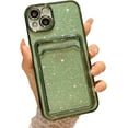 thumbnail image 1 of Compatible for iPhone 13 6.1 Inch Bling Plating Case with Card Slot, Cute Clear Glitter Phone Case for Women Girls Soft TPU Shockproof Back Cover for iPhone 13 Green, 1 of 15