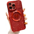 thumbnail image 1 of Compatible with iPhone 13 6.1 Inch Case with Magsafe, Plating Heart Glitter Magnetic Case for Women Girl TPU Camera Protection Back Cover for iPhone 13 Pink, 1 of 14