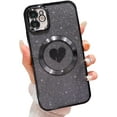 thumbnail image 1 of Compatible with iPhone 13 6.1 Inch Case with Magsafe, Plating Heart Glitter Magnetic Case for Women Girl TPU Camera Protection Back Cover for iPhone 13 Pink, 1 of 14