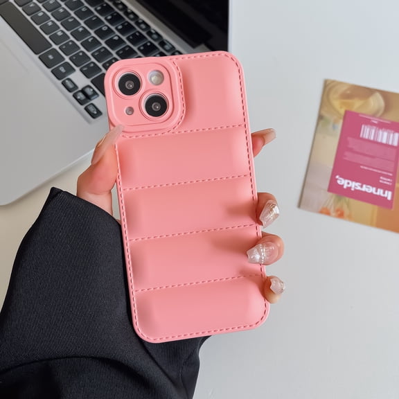 Compatible for iPhone 13 6.1" Liquid Silicone Case, Flexible TPU Bumper Soft Gel Rubber Down Jacket Cover, Shockproof Protective Lightweight Slim Phone Case for iPhone 13, Pink