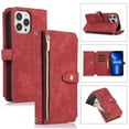 thumbnail image 1 of Compatible with iPhone 13 6.1 inch Wallet Case,2 in 1 Magnetic Wallet Case with Card Holder,Zipper,PU Leather Flip Cover Case with Detachable Crossbody Strap,Card Slots for Men Women, Red, 1 of 10