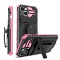 thumbnail image 1 of Compatible with iPhone 13 Back Case, 360 Rotating Removable Belt Clip & Hidden Kickstand & Hard PC + Soft TPU & Anti-fall & Shock Absorption Phone Case for iPhone 13, Pink, 1 of 15