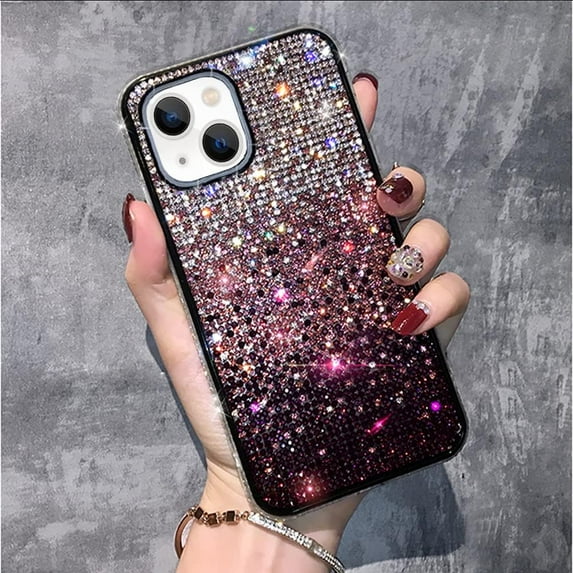 Compatible with iPhone 13 Bling Case Cute Glitter Diamond for Women Girls Rhinestone Sparkle Shiny Crystal Bumper Luxury Protective Cover 3D Handmade Case for iPhone 13 Purple