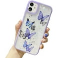 thumbnail image 1 of Compatible with iPhone 13 Butterfly Case, Cute Pretty Butterfly Glitter Shockproof Soft Silicone Clear Girls Women Cover Case Compatible with iPhone 13 -Purple, 1 of 9