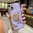 thumbnail image 1 of Compatible with iPhone 13 Butterfly Case for Women, Embossed Flower Cute Bling Diamond Luxury Design Kickstand Ring Shockproof Protective Cover for iPhone 13 6.1 inch, Purple, 1 of 9