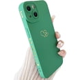 thumbnail image 1 of Compatible with iPhone 13 Case (6.1" 2021), Plated Luxury Heart Phone Case Cute Side Pattern Soft TPU Shockproof Full Camera Lens Protective Phone Cases for Women Girls-Green, 1 of 14