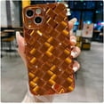 thumbnail image 1 of Compatible with iPhone 13 Case-6.1 Inch, Fashion 3D Woven Pattern Plating Phone Case, Grid Printed case for Women Girls Soft Silicone Shockproof Camera Protective Back Cover-Orange, 1 of 14
