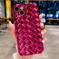 thumbnail image 1 of Compatible with iPhone 13 Case-6.1 Inch, Fashion 3D Woven Pattern Plating Phone Case, Grid Printed case for Women Girls Soft Silicone Shockproof Camera Protective Back Cover-Hot Pink, 1 of 15