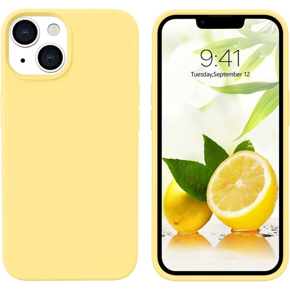Compatible with iPhone 13 Case 6.1 Inch Liquid Silicone Soft Gel Rubber Slim Thin Microfiber Lining Cushion Texture Cover Shockproof Protective Phone Case for iPhone 13, Yellow