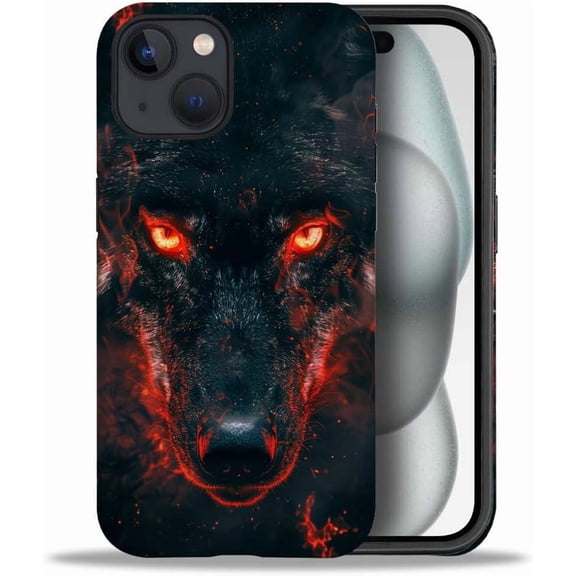 Compatible with iPhone 13 Case, Black Red Eyes Wolf Case for Case Soft TPU + Hard PC 2-in-1, Anti-Scratch Soft TPU Shockproof Unique Protective Cover Pattern Design