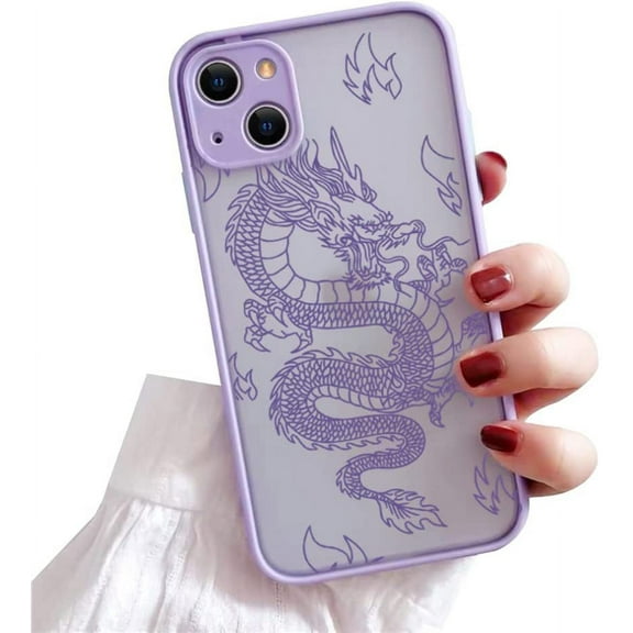 Compatible with iPhone 13 Case for Clear Animal Dragon Cartoon Pattern Frosted PC Back 3D and Soft TPU Silicone Shockproof Protective Case for iPhone 13-Black-H