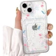 thumbnail image 1 of Compatible for iPhone 13 Case Clear with Card Holder, Cute Flower Floral Leaf Phone Cover for Women Girl, Protective Soft TPU Shock-Absorbing Wallet Case for iPhone 13-Many Florals, 1 of 13