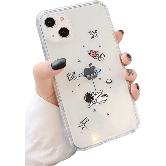Compatible with iPhone 13 Case for Clear Creative Astronaut Cute Cartoon Pattern for Boys Girls Soft TPU Protective Slim Shockproof Case for iPhone 13-Flight