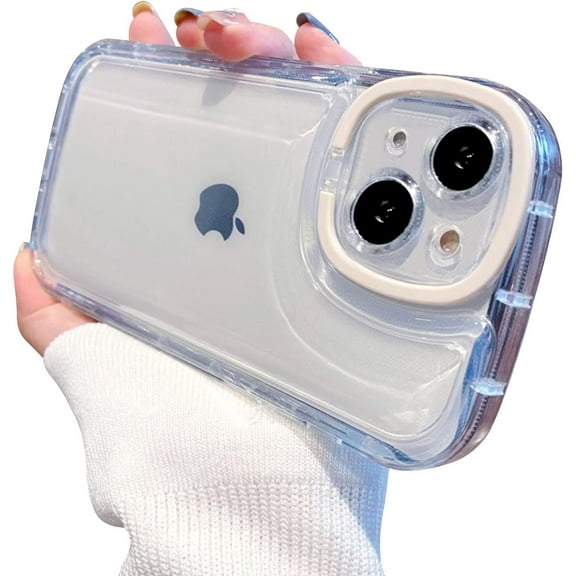 Compatible with iPhone 13 Case with Clear Kickstand Creative Protective Design Case with Camera Holder for TPU Slim Shockproof Cool Phone Case for iPhone 13-White