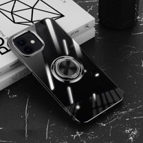 Compatible with iPhone 13 Case Clear Shockproof Silicone Phone Cases with Ring Holder,[Supports Magnetic Car Mount] Magnetic 360 Rotation Kickstand Thin Soft TPU Protective Cover,Black