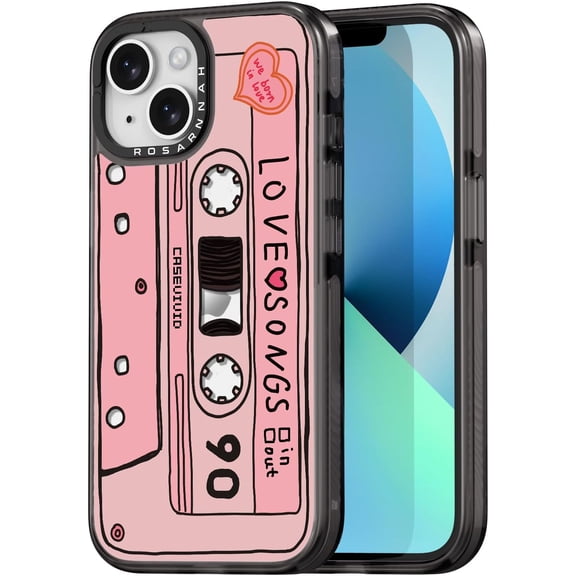 Compatible for iPhone 13 Case Cute Aesthetic - Durable Shockproof 6.6 ft Drop Impact Phone Case Cover with Funny Fashion Cassette Tape Design 6.1" Black