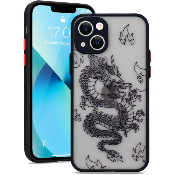 Compatible with iPhone 13 Case Fashion Cool Dragon Animal 3D Pattern Design Frosted PC Back Soft TPU Bumper Shockproof Protective Case Cover for iPhone 13, Black