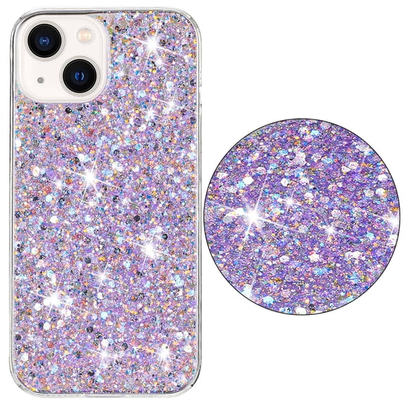 Compatible with iPhone 13 Case Gel Glitter Sparkle Bling Women Girls Cases Cute Rubber Slim Soft Silicone TPU Shockproof Drop Phone Protective Cover for iPhone 13,Purple