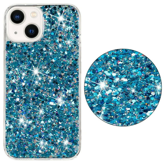 Compatible with iPhone 13 Case Gel Glitter Sparkle Bling Women Girls Cases Cute Rubber Slim Soft Silicone TPU Shockproof Drop Phone Protective Cover for iPhone 13,Blue