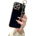 thumbnail image 1 of Compatible with iPhone 13 Case for Girl Women, Cute Love-Heart Luxury Bling Plating Silicone Shockproof Phone Case with Wristband Stand for iPhone 13, Black, 1 of 7
