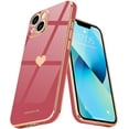 thumbnail image 1 of Compatible with iPhone 13 Case for Girl Women Cute Love-Heart Luxury Bling Plating Soft Back Cover Raised Camera Protection Bumper Silicone Shockproof Phone Case for iPhone 13, Bright Blush, 1 of 14