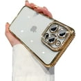 thumbnail image 1 of Compatible for iPhone 13 Case with Glitter Diamond Camera Len Protector,Bling Clear Crystal Cute Phone Case Shockproof Sparkly for iPhone 13(6.1'')-Pink, 1 of 13