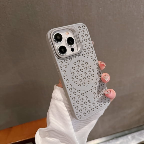 Compatible with iPhone 13 Case with Invisible Camera Lens Kickstand Hollow Out Heat Dissipation Case for iPhone 13 [Compatible with MagSafe][Great Grip Feeling] Hybrid Phone Cover, Gray