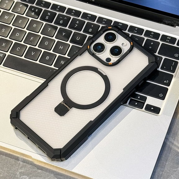 Compatible for iPhone 13 Case with Invisible Ring Stand [Compatible with Mag-Safe] [Military Drop Protection] Translucent Matte Frosted Hard Back Cover for iPhone 13, Black