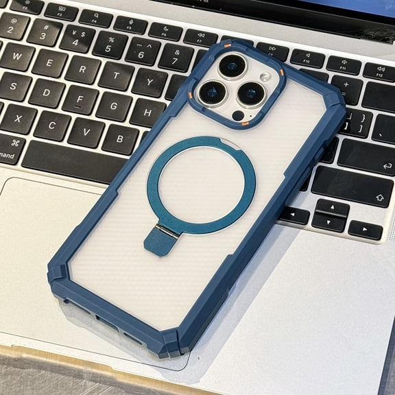 Compatible for iPhone 13 Case with Invisible Ring Stand [Compatible with Mag-Safe] [Military Drop Protection] Translucent Matte Frosted Hard Back Cover for iPhone 13, Blue