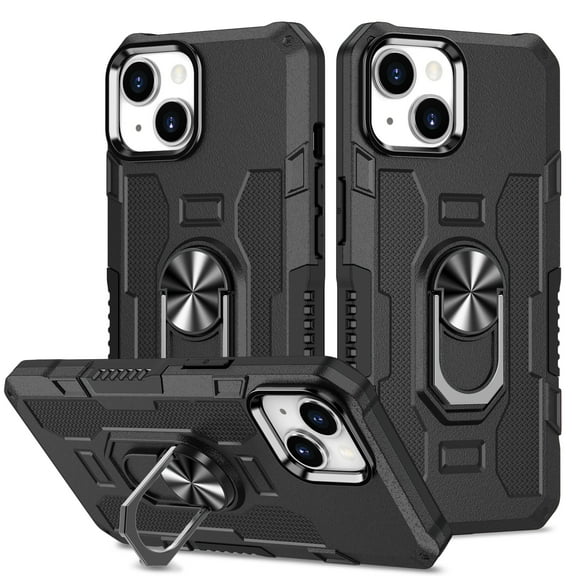 Compatible for iPhone 13 Case with Kickstand & Slide Camera Cover, Built-in 360° Rotate Ring Stand Magnetic Car Military Grade Shockproof Phone Cover Case for iPhone 13,Black