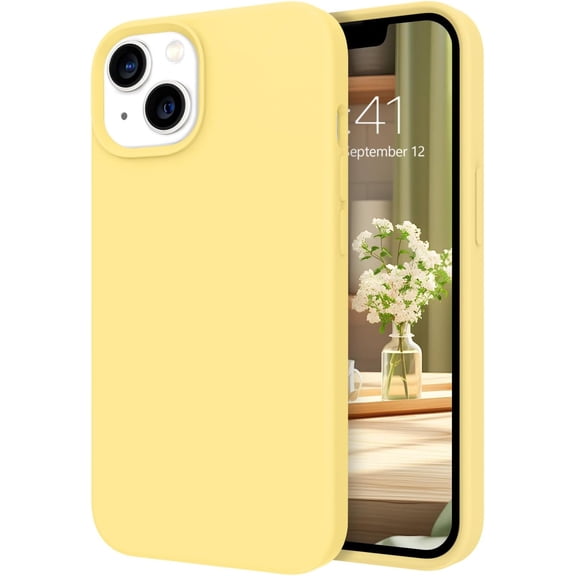 Compatible with iPhone 13 Case, Liquid Silicone Soft Gel Rubber iPhone 13 Phone Case Slim Fit Cover with Microfiber Lining Shockproof Protective Phone Cases for iPhone 13 6.1 inch, Yellow