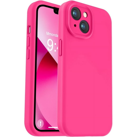 Compatible with iPhone 13 Case, Liquid Silicone Upgrade [Camera Protection] [Soft Anti-Scratch Microfiber Lining] Shockproof Phone Case for iPhone 13 6.1 inch - Hot Pink