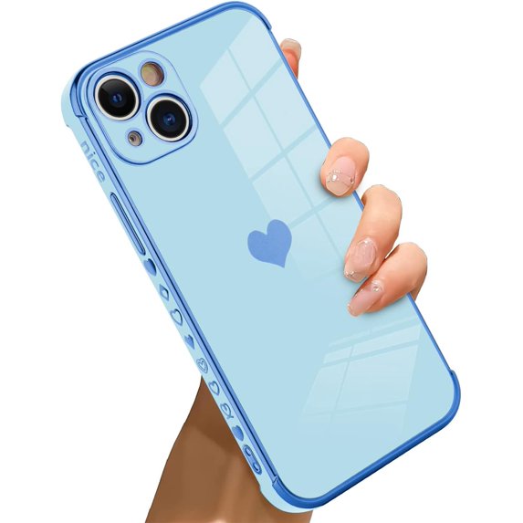 Compatible with iPhone 13 Case Love Heart Plating Electroplate Luxury Elegant Case Camera Protector Soft TPU Shockproof Protective Corner Back Cover iPhone 13 Case -Blue