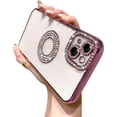 thumbnail image 1 of Compatible for iPhone 13 Case with Luxury Clear Plating Logo View Glitter Cute Diamond Sparkly Design Aesthetic Women Teen Girls Phone Cases Bling Camera Protective Cover-Rose Gold, 1 of 11