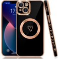 thumbnail image 1 of Compatible with iPhone 13 Case Magsafe, Cute Heart Pattern Luxury Plating Full Camera Lens Protection Magnetic Case for iPhone 13 for Women Girl-Black, 1 of 13