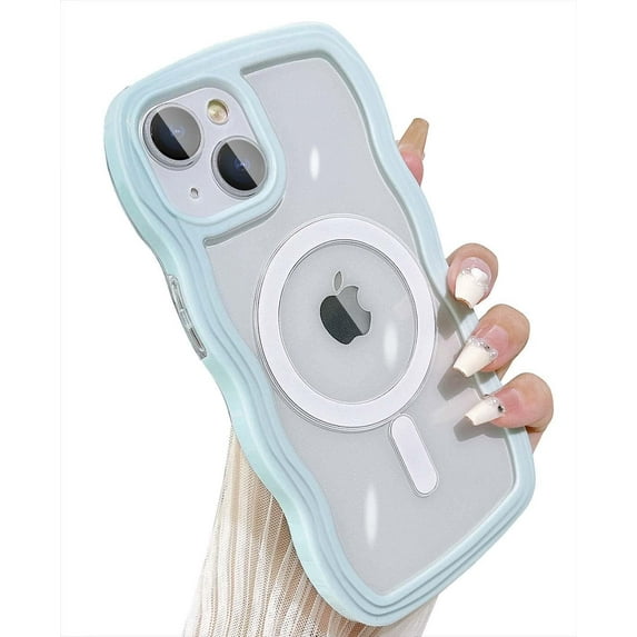 Compatible for iPhone 13 Case with Magsafe, Wave Magnetic Phone Case Cute Water Ripple Candy Colors Frame Shockproof for iPhone 13 Phone Case for Women 6.1 Inch - Light Blue