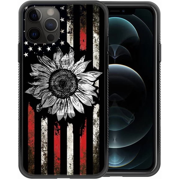 Compatible with iPhone 13 Case, Pattern Design Hard PC Back Cover Non-Slip Soft TPU Protective Case for iPhone 13 for Women 6.1inch-Retro Sunflower Flag