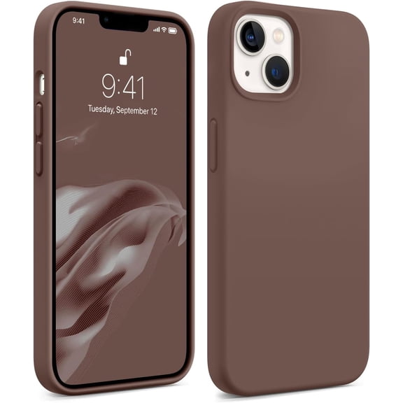 Compatible with iPhone 13 Case, [Silicone Slim Series] Full Body Shockproof Protective Phone Case with Soft Anti-Scratch Microfiber Lining, 6.1 inch, Chocolate