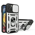 thumbnail image 1 of Compatible with iPhone 13 Case with Sliding Camera Lens Cover and Ring Kickstand Heavy Duty Military Grade Rugged Protection Shockproof Back Phone Cover for iPhone 13, Silver, 1 of 7