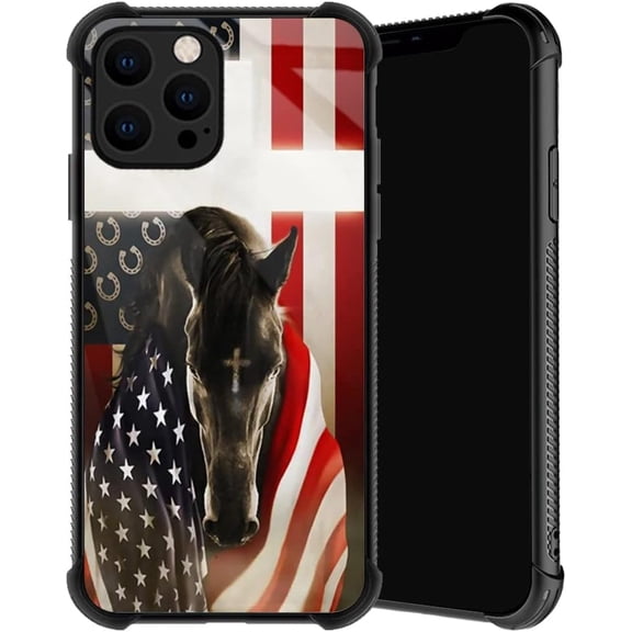 Compatible with iPhone 13 Case, Stallion Cross USA Flag Phone Cover for Men/Women, Soft TPU Anti-Skid Thread Frame Four Corner Anti-Collision Protection Case Compatible with iPhone 13
