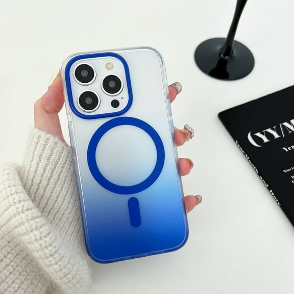 Compatible for iPhone 13 Case Support for Magsafe, Magnetic Gradient Case with Wireless Charger, Gradient Clear Back Shockproof Protection Phone Cover for Girls Women, Blue