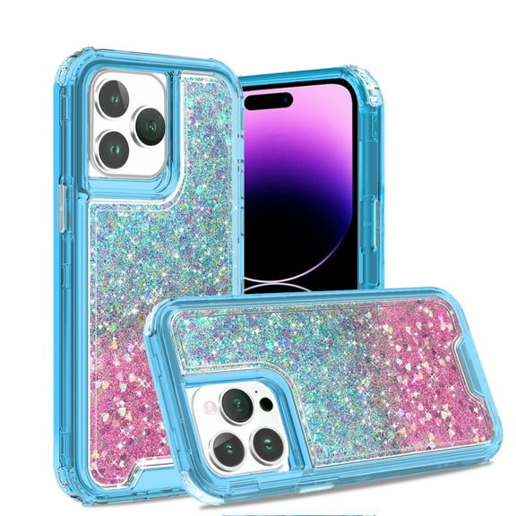 Compatible with iPhone 13 Case, Two-color Glitter drops Glitter Hybrid Protective Phone Case Ultra Slim Anti-Scratch Anti-fall Shock Absorption TPU Bumper Cover for iPhone 13,F