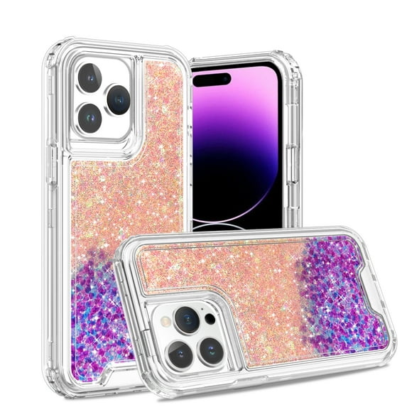 Compatible with iPhone 13 Case, Two-color Glitter drops Glitter Hybrid Protective Phone Case Ultra Slim Anti-Scratch Anti-fall Shock Absorption TPU Bumper Cover for iPhone 13,E