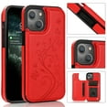 thumbnail image 1 of Compatible with iPhone 13 Case Wallet with Card Holder,Embossed Butterfly Pattern PU Leather Double Magnetic Buttons Flip Shockproof Protective Cover for iPhone 13 6.1 Inch, Red, 1 of 9
