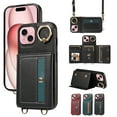 thumbnail image 1 of Compatible with iPhone 13 Case Wallet Card Holder Leather PU Cover Folio Lanyard Crossbody Strap Women Girl Magnetic Clasp Kickstand Ring Holder Shockproof Protective Case,Black, 1 of 21