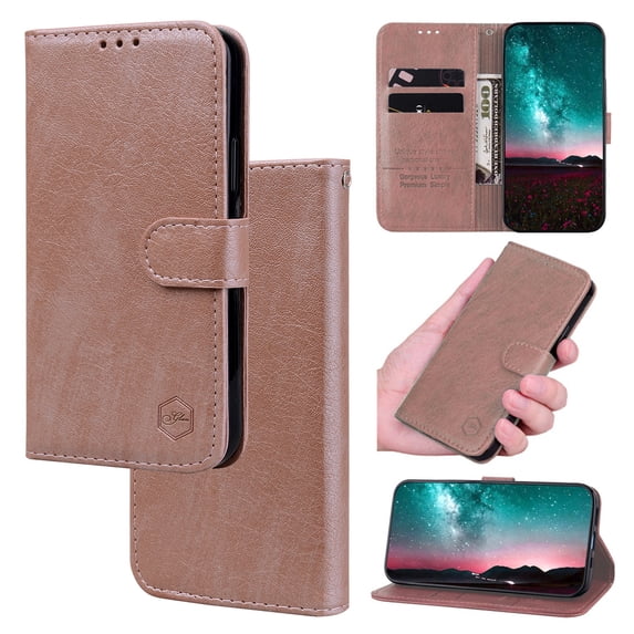 Compatible with iPhone 13 Case Wallet Flip PU Leather, with Stand Strong Magnetic Clasp Closure Cash Credit Card Slots Protective Wallet Case for iPhone 13, Champagne