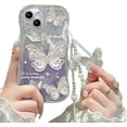 thumbnail image 1 of Compatible with iPhone 13 Case for Women/Girls, Cute Butterfly Glitter Bling with Bracelets Anti-Scratch Shockproof Case for iPhone 13, Purple with Bracelets, 1 of 9