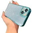thumbnail image 1 of Compatible with iPhone 13 Case for Women Girls, Glitter Luxury Cute Flexible Plating, Shockproof Full Camera Lens Protective Phone Cases for iPhone 13 Cute 6.1''- Green, 1 of 12