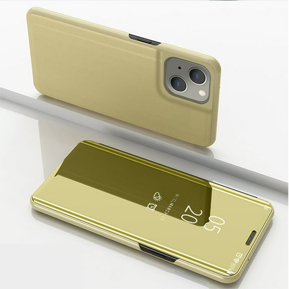 Compatible with iPhone 13 Case for Women Luxury Clear View Flip Plating Mirror Makeup Glitter Case Shockproof Full 360 Body Protective Case Compatible with iPhone 13 Mirror,
Gold